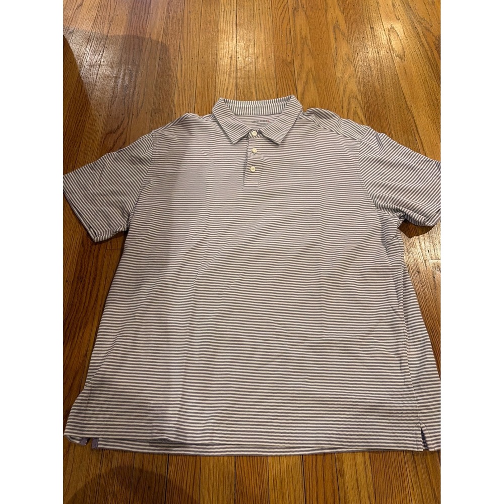 UNTUCKit Mens XX-Large Purple White Striped Pima Cotton Polo Shirt XXL Short Slv